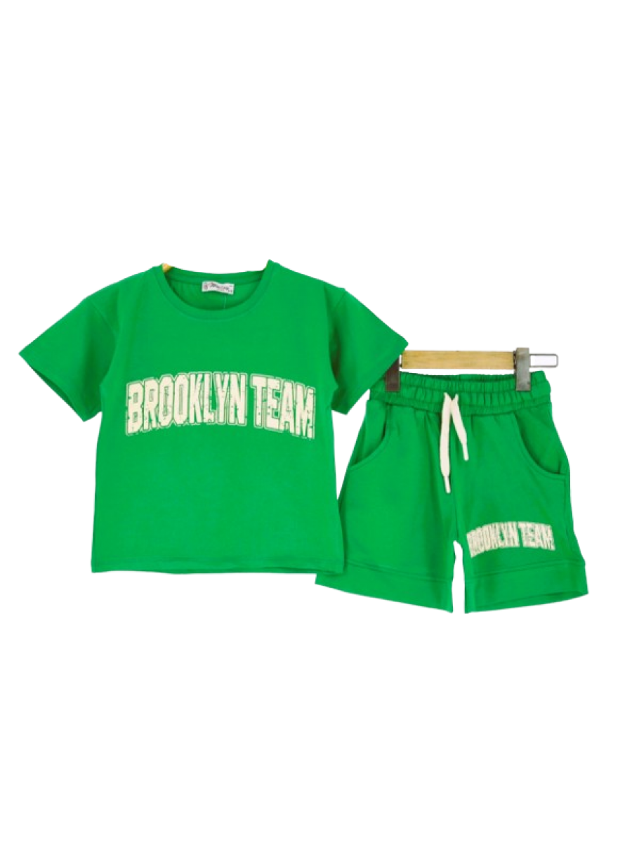 Set de vara tricou si pantaloni scurti verde 4-7 ani