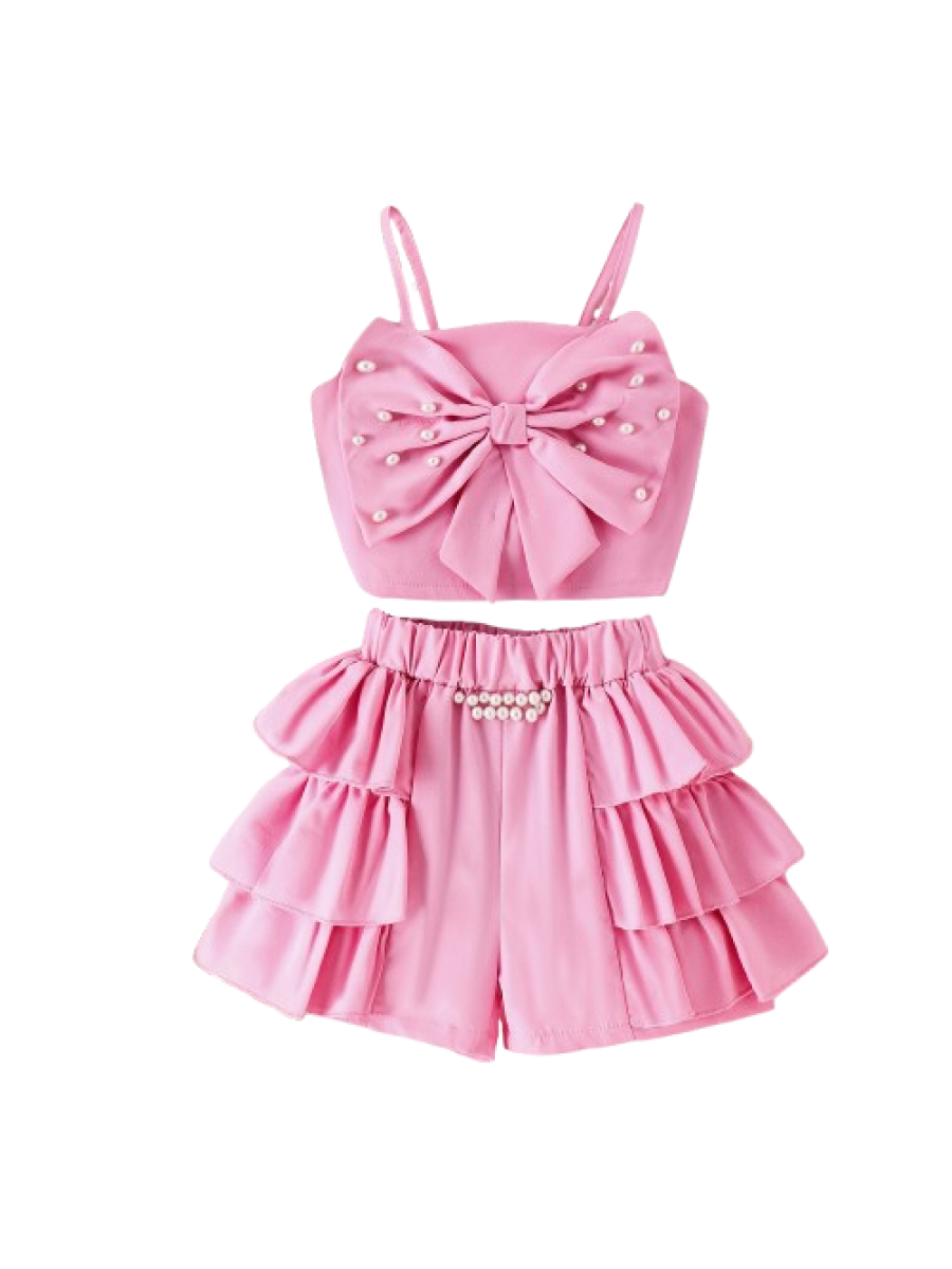 Set fete 2 piese - maieu si fusta pantalon roz (4-6 ani )