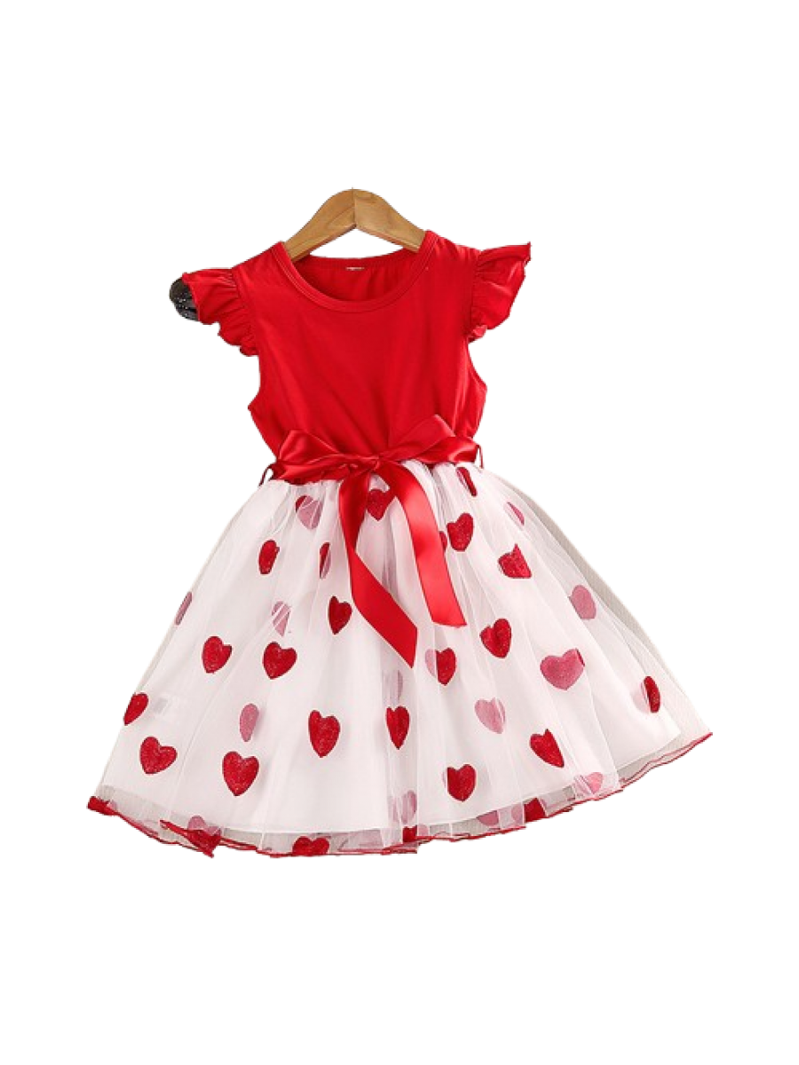 Rochiță roșie de vară pentru fetițe cu inimioare și fundiță 4-6 ani
