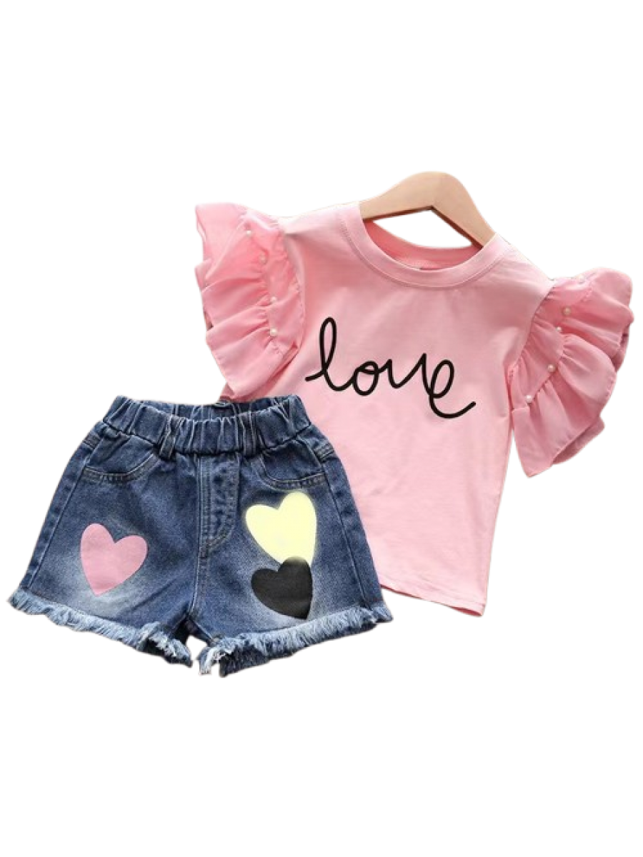 Set pentru fetițe 2 piese – Tricou roz si pantaloni scurti 1-6 ani