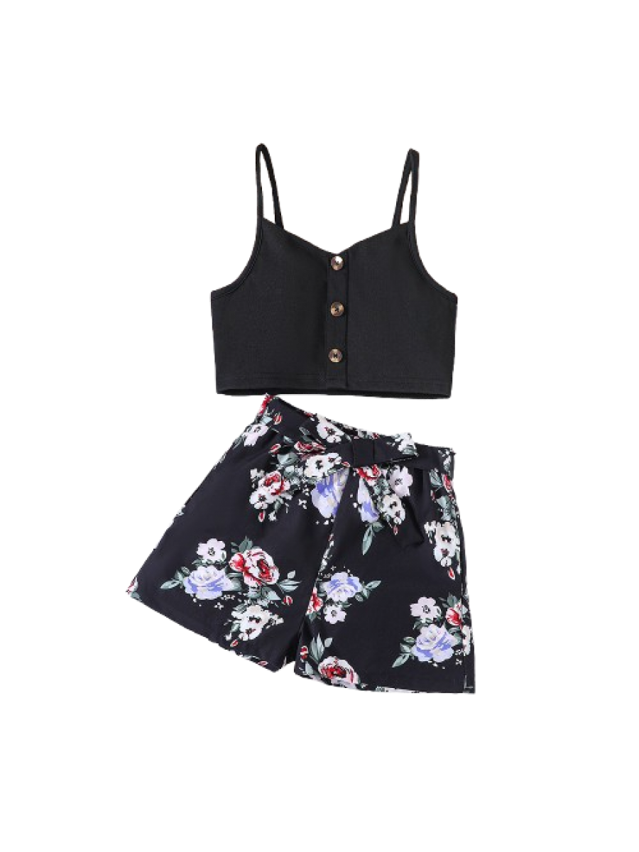 Set fete 2 piese - maieu negru si pantaloni scurti ( 5-8 ani)