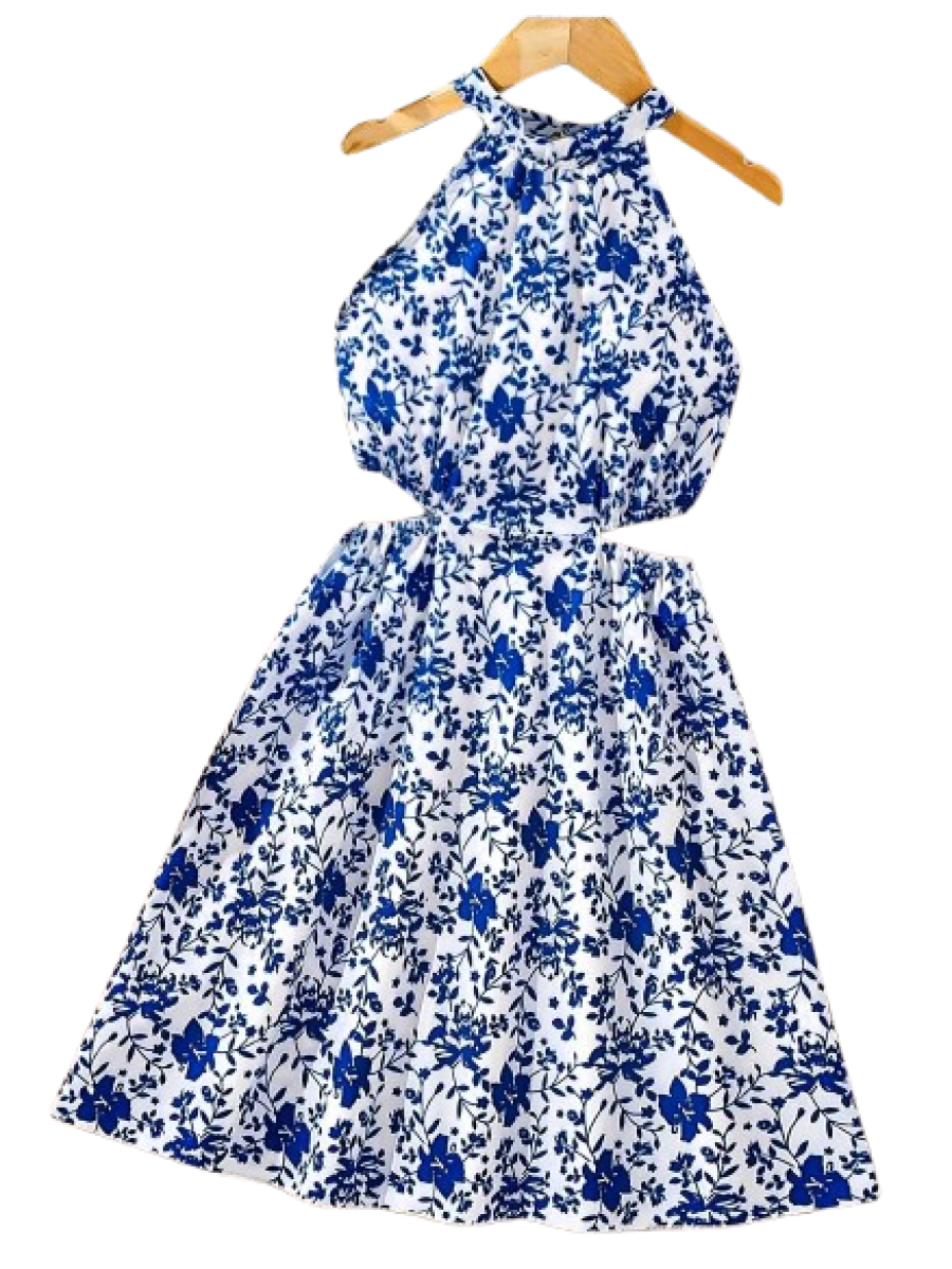 Rochiță fete albastra 8–12 Ani cu Bretele și Imprimeu  – Stil Casual de Vară