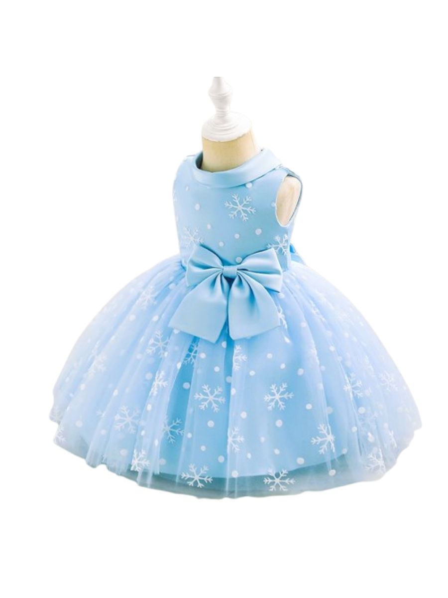 Rochie eleganta albastra cu fundita  pentru fete 1 an -5 ani