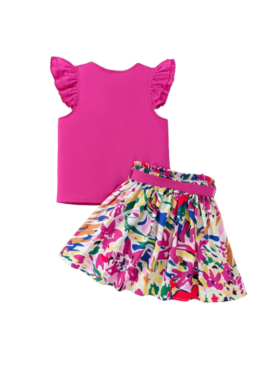 Set fete tricou roz si fustita 4-8 ani