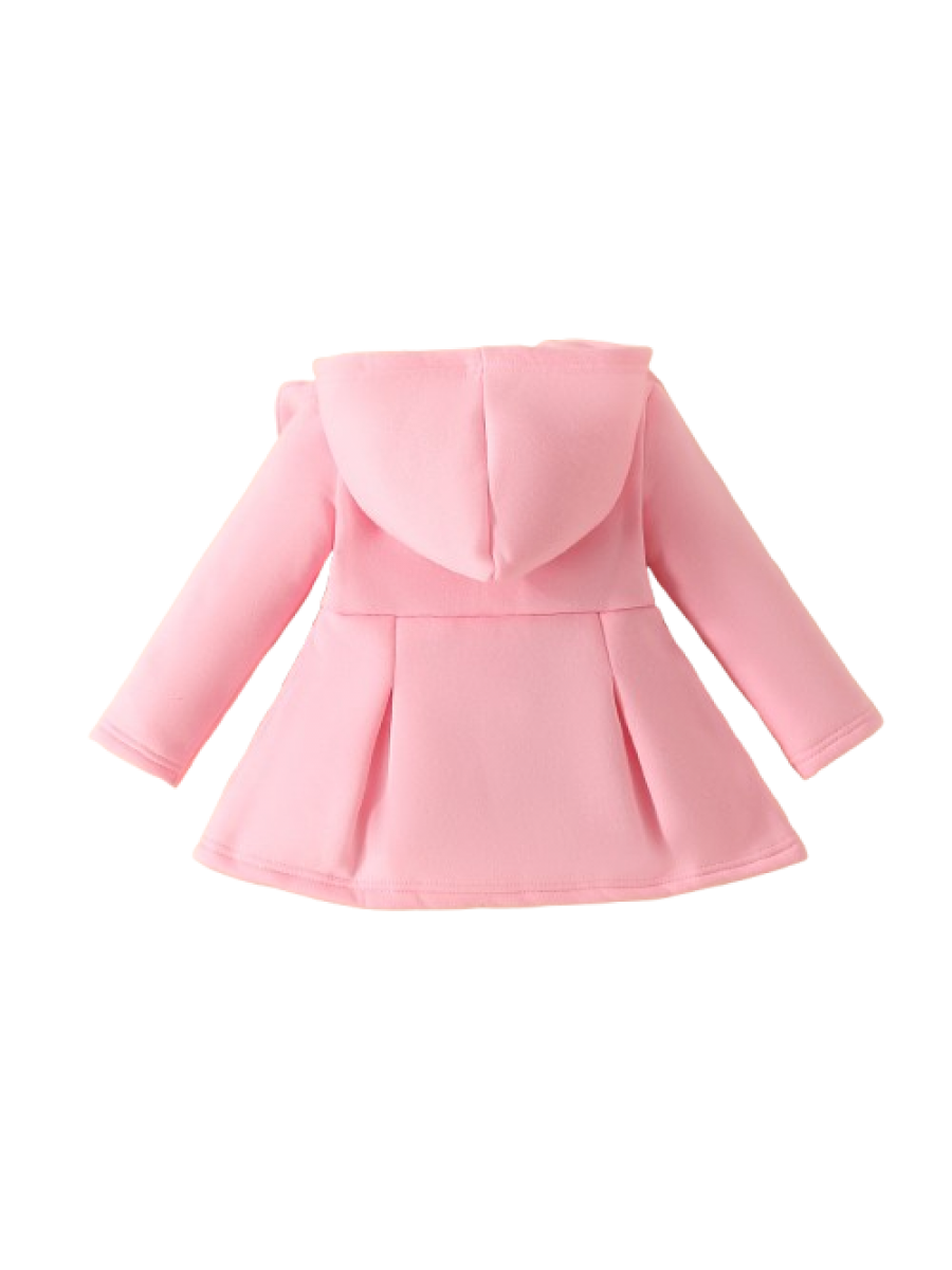 Paltonaș roz elegant pentru fetițe cu glugă și volănașe 3-12 luni