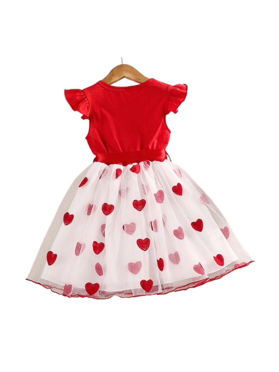 Rochiță roșie de vară pentru fetițe cu inimioare și fundiță 4-6 ani