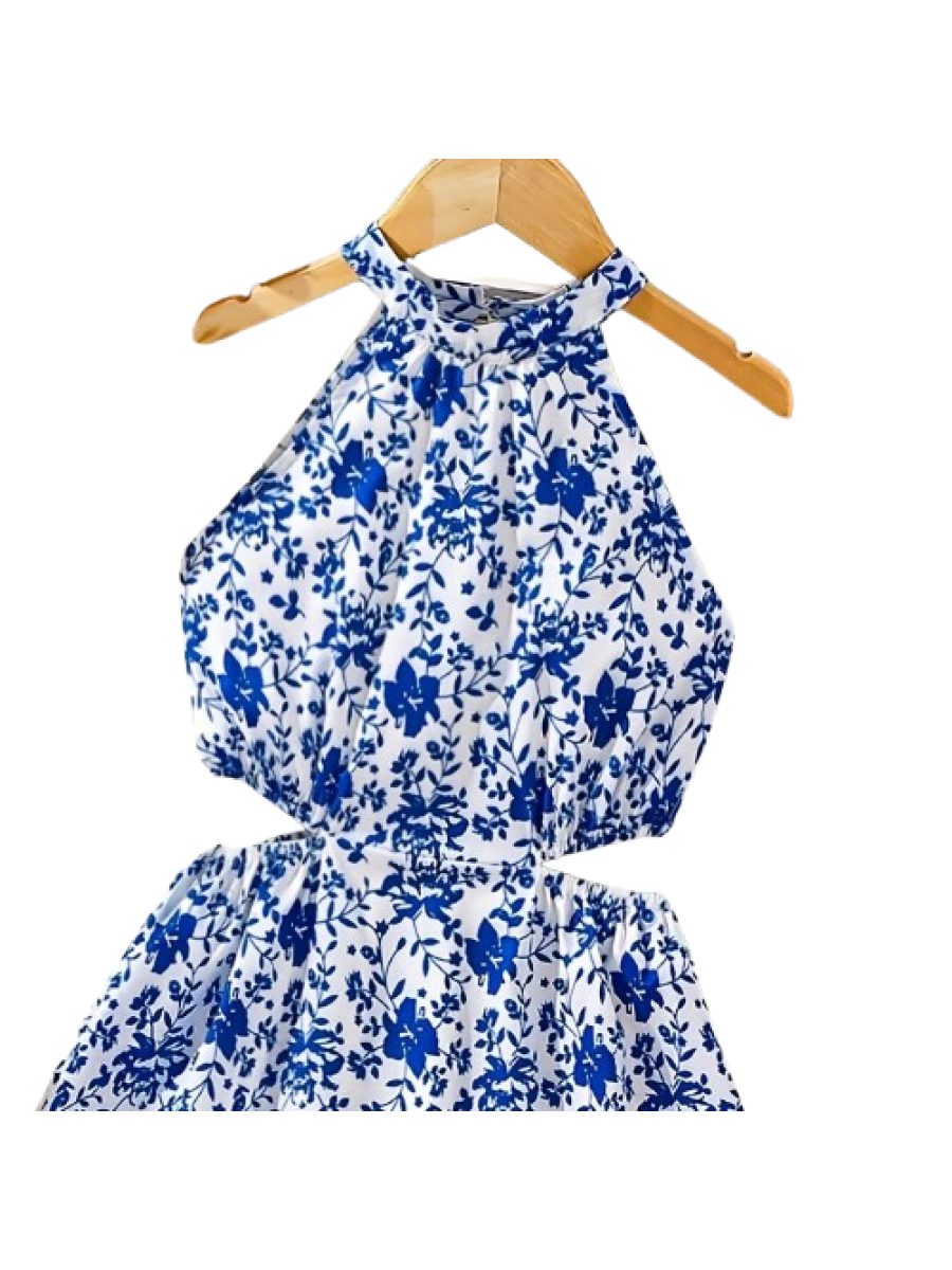 Rochiță fete albastra 8–12 Ani cu Bretele și Imprimeu  – Stil Casual de Vară