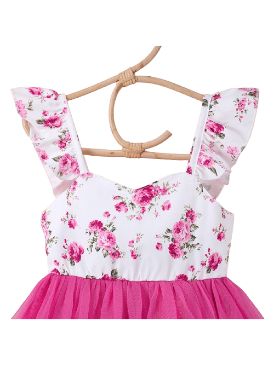 Rochie alb- roz cu imprimeu floral pentru fete 1-5 ani