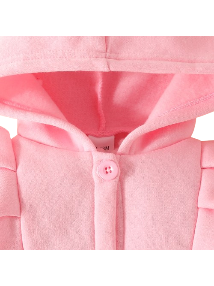 Paltonaș roz elegant pentru fetițe cu glugă și volănașe 3-12 luni