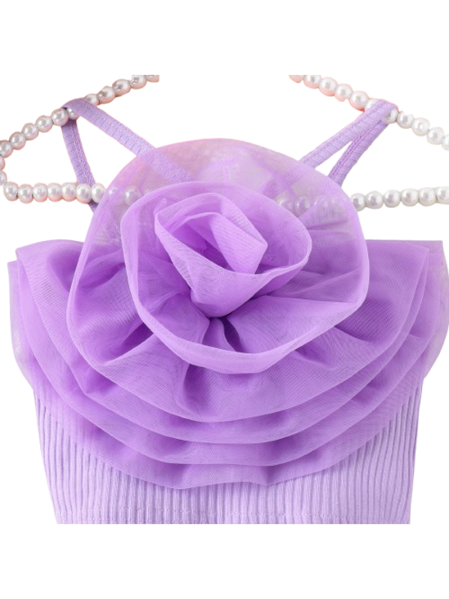 Set fete 2 piese - maieu si fusta pantalon mov ( 4-7 ani )