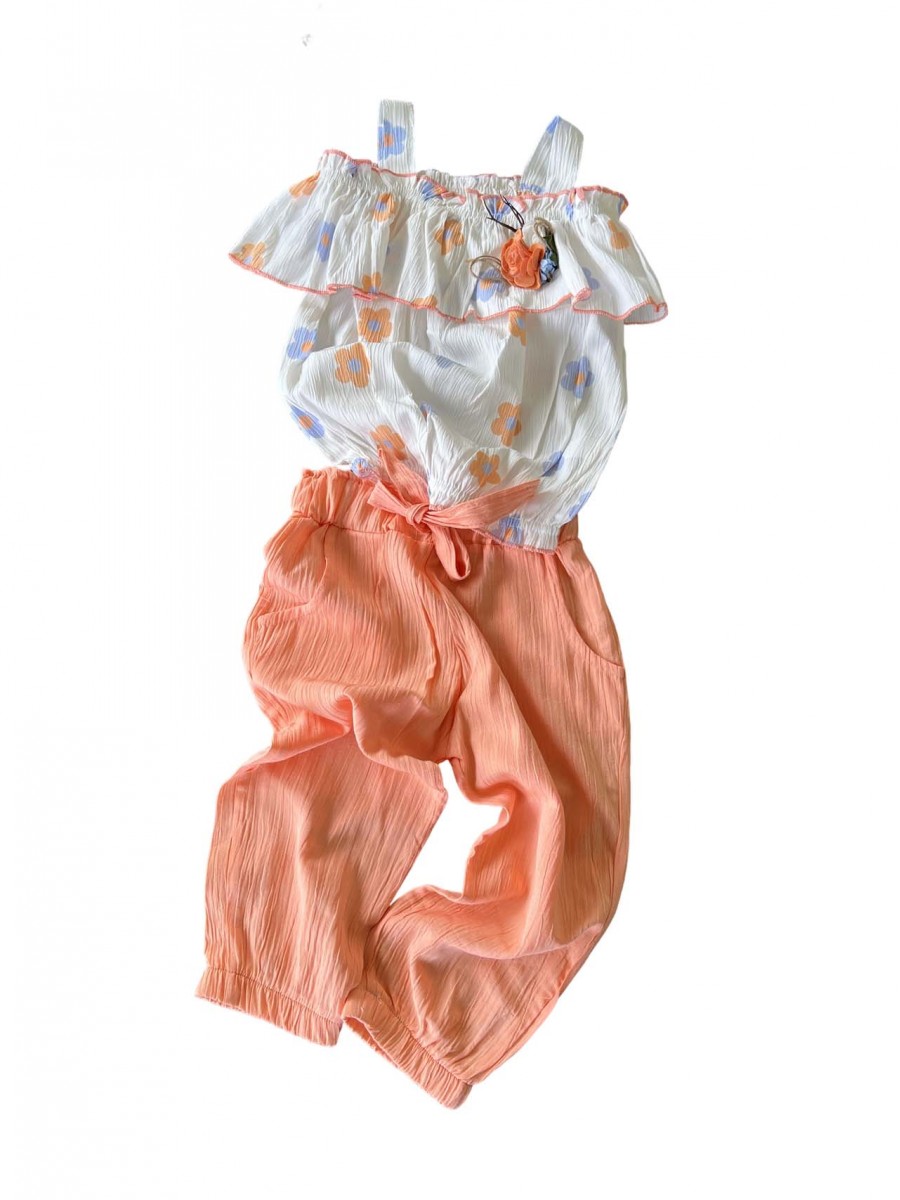 Compleu fetite doua piese alb-portocaliu 1 an