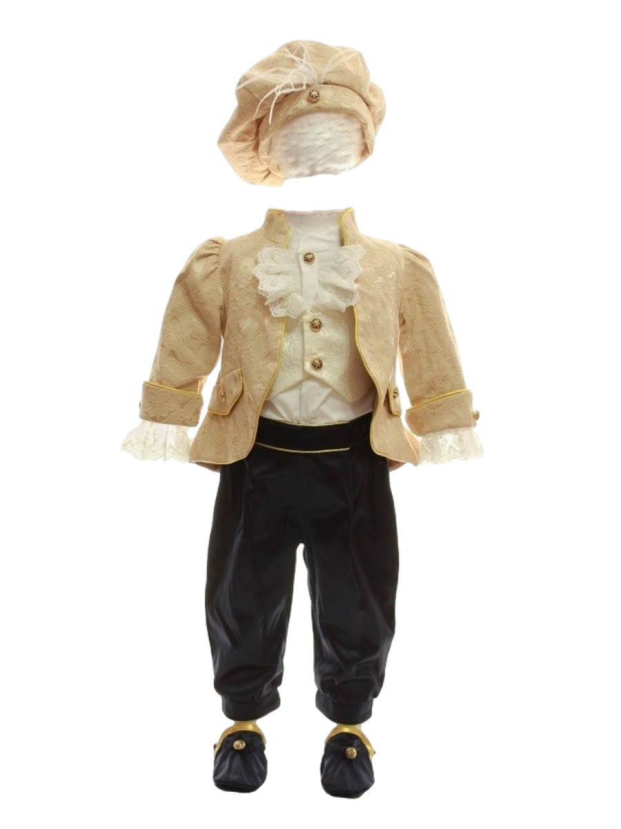 Costumas botez crem cu pantaloni visini 3- 6 luni