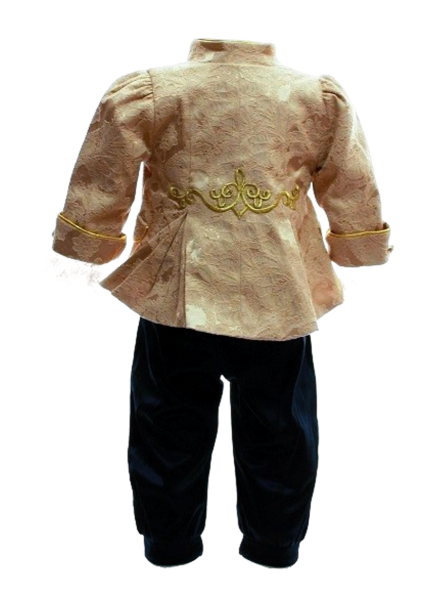 Costumas botez crem cu pantaloni visini 3- 6 luni